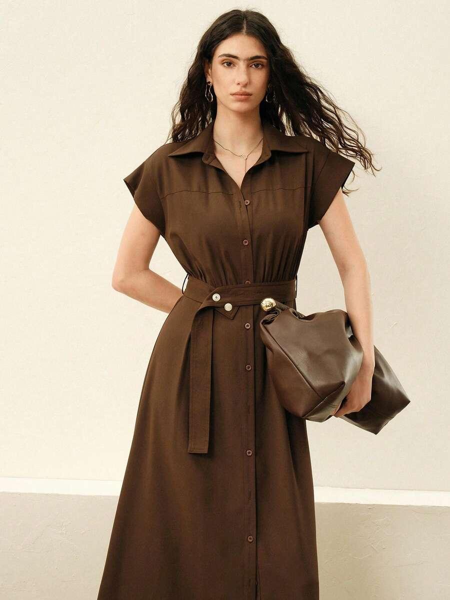SHEIN BRĄZOWA MIDI SUKIENKA S06__L