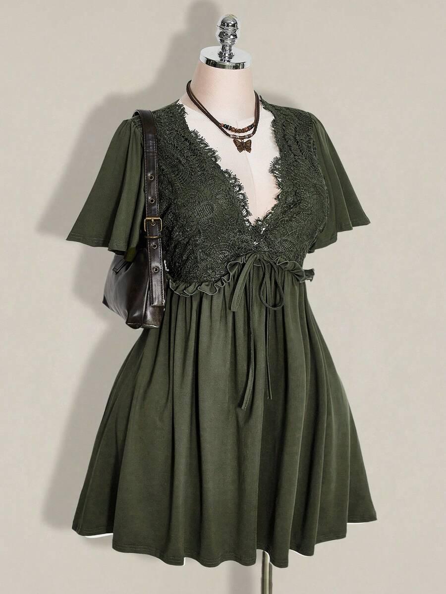 SHEIN ZIELONA MINI SUKIENKA Z KRÓTKIM RĘKAWEM S06__54