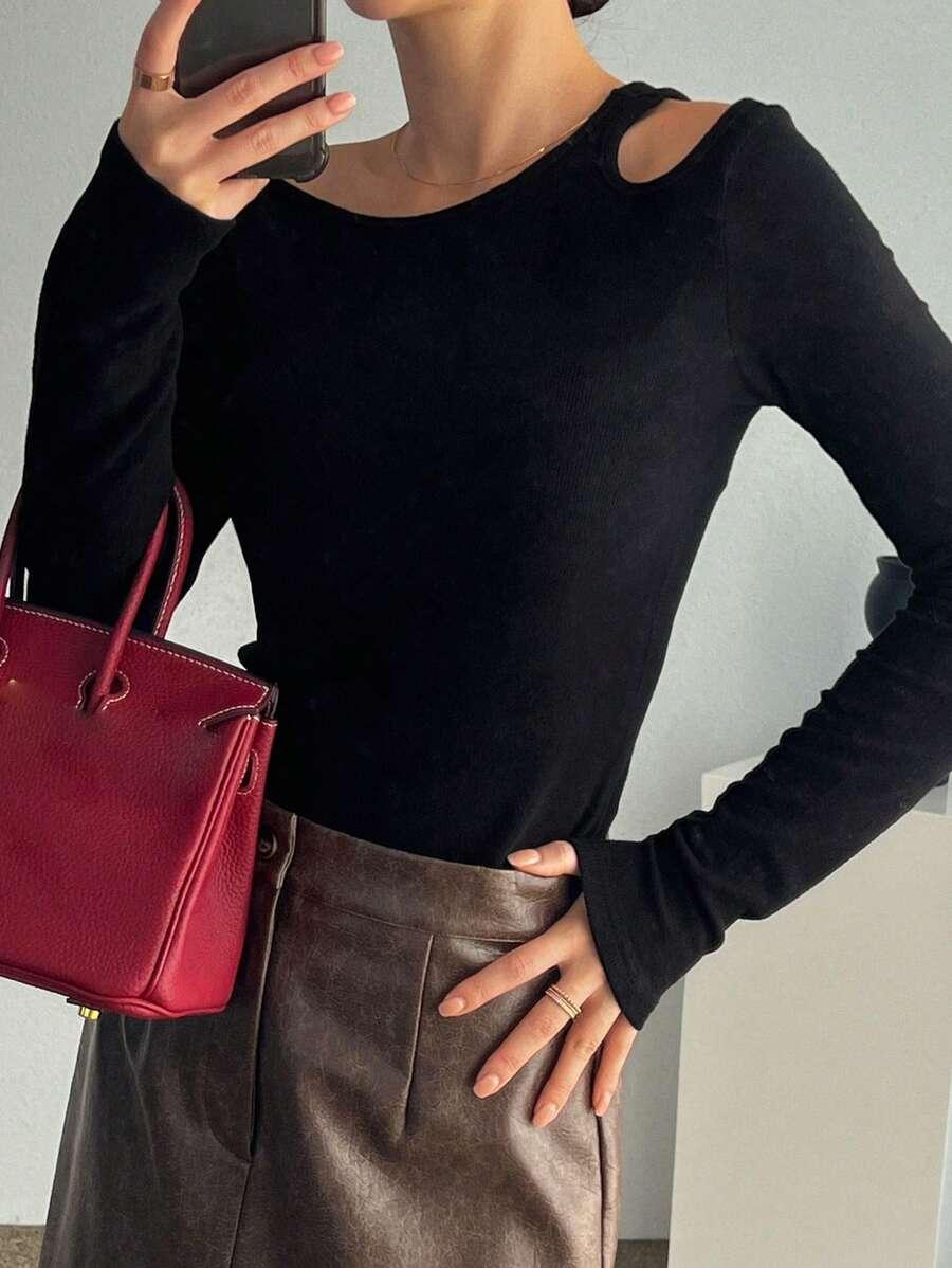 SHEIN CZARNA BLUZKA DZIANINOWA S06__L