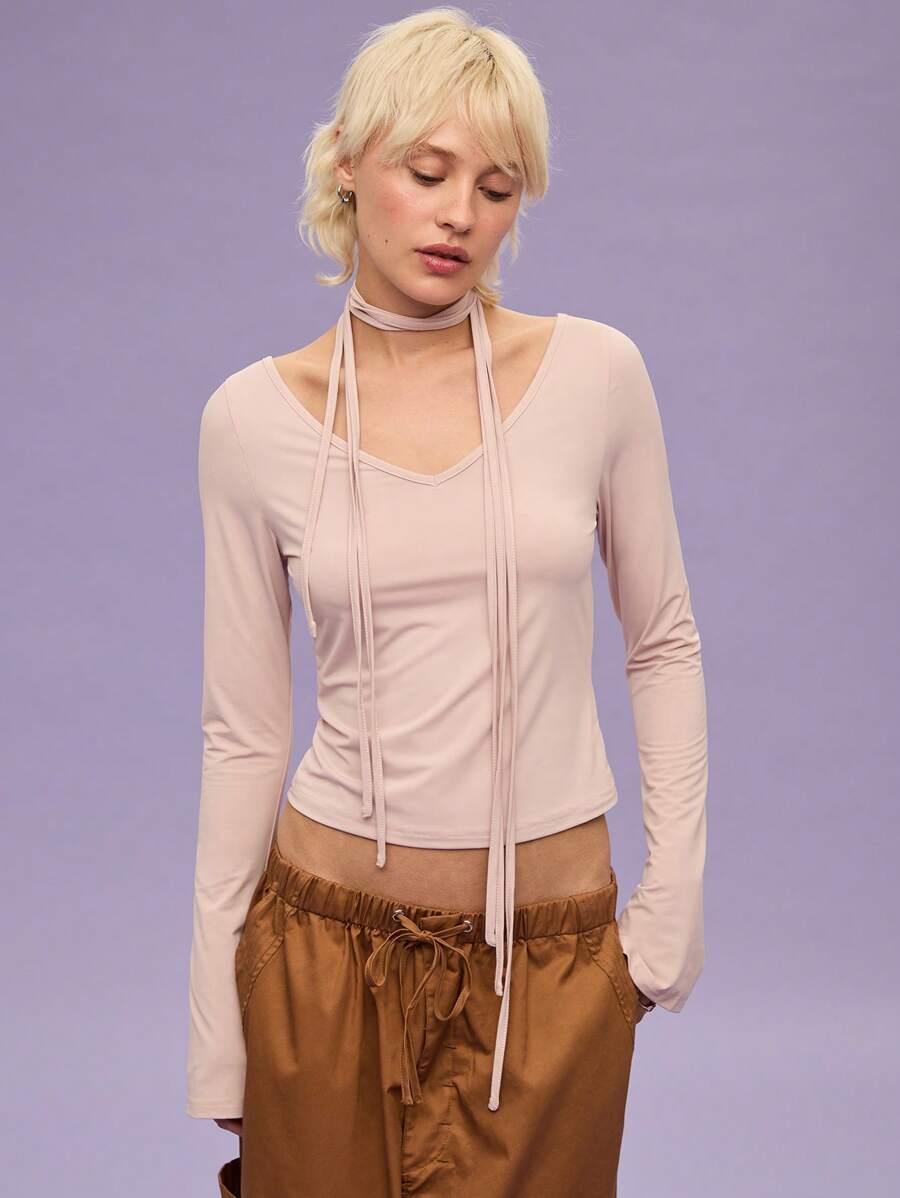 SHEIN BLUZKA DŁUGI RĘKAW V-NECK PK01__L