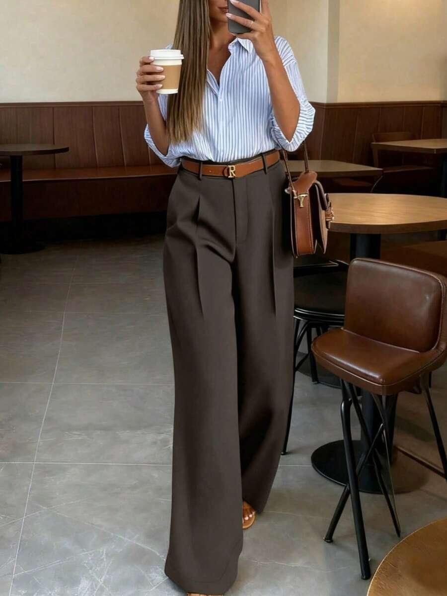 SHEIN BRĄZOWE SPODNIE CASUAL S06__S
