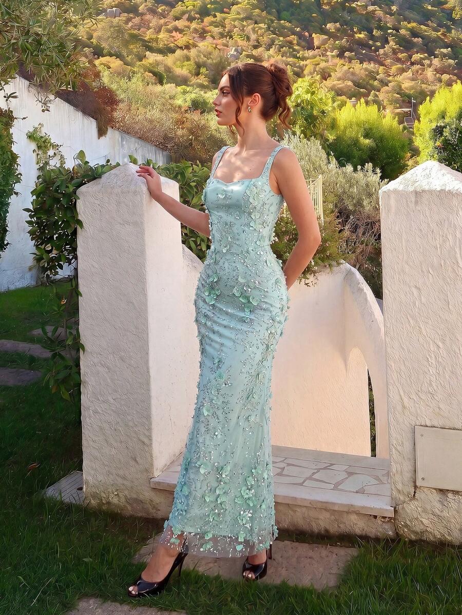 SHEIN MIĘTOWA SUKIENKA MAXI S06__L