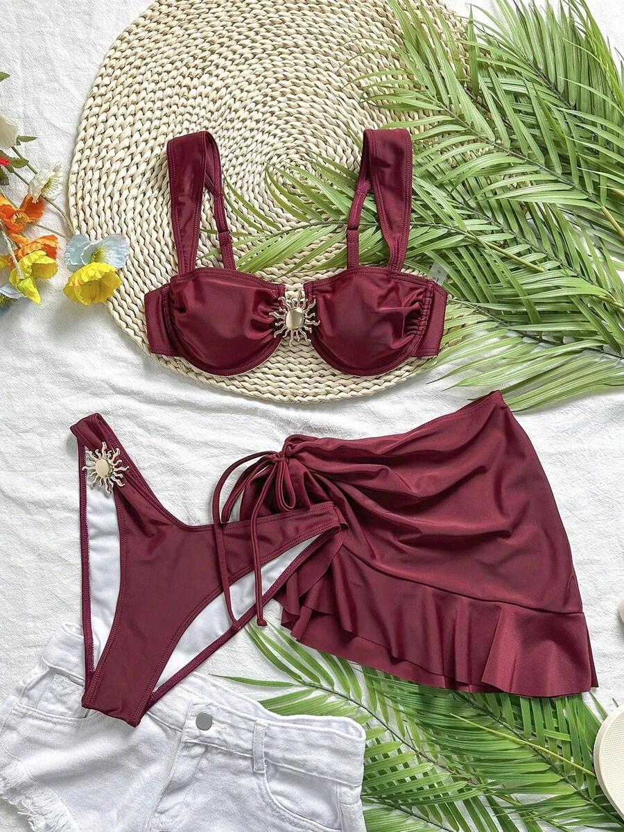 SHEIN DWUCZĘŚCIOWY STRÓJ KĄPIELOWY ZE SPÓDNICĄ S09__L