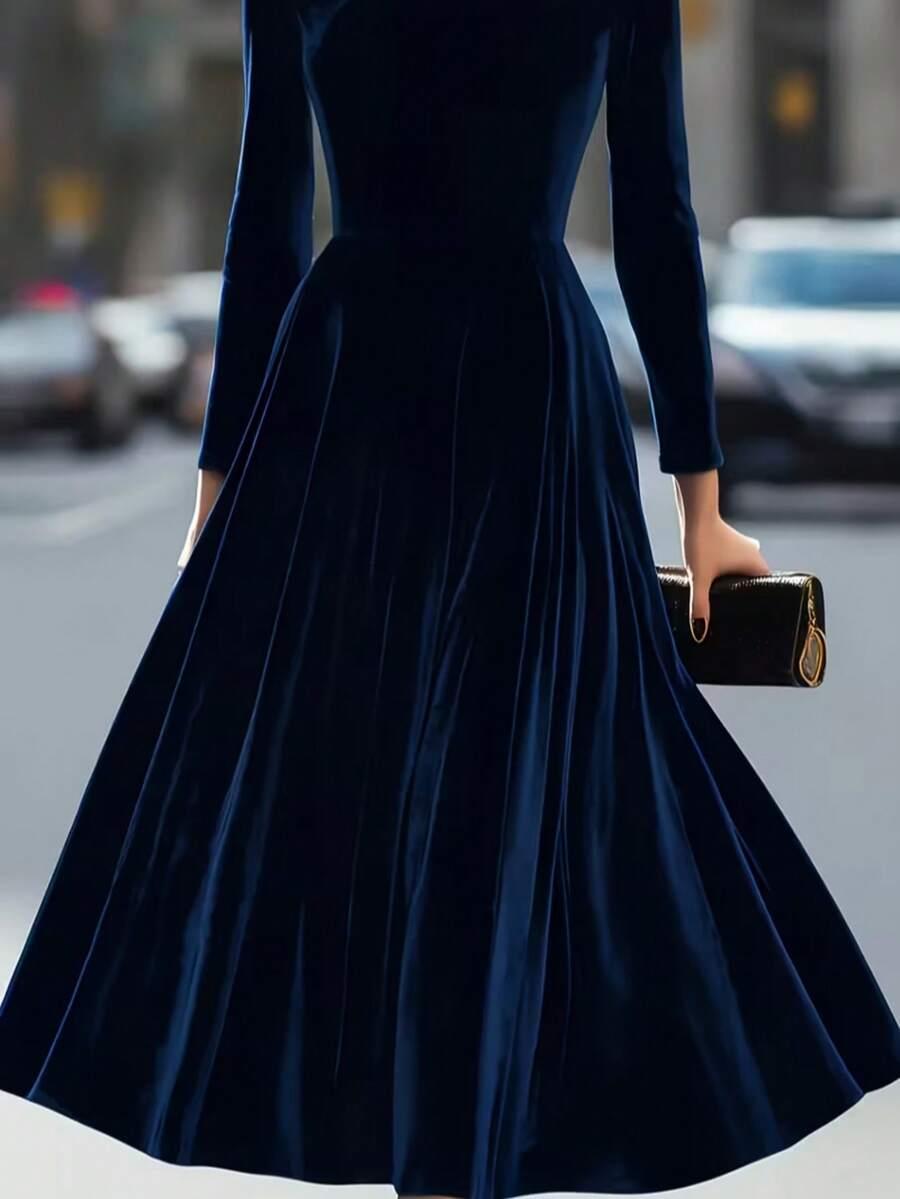 SHEIN NIEBIESKA WELUROWA SUKIENKA S06__S