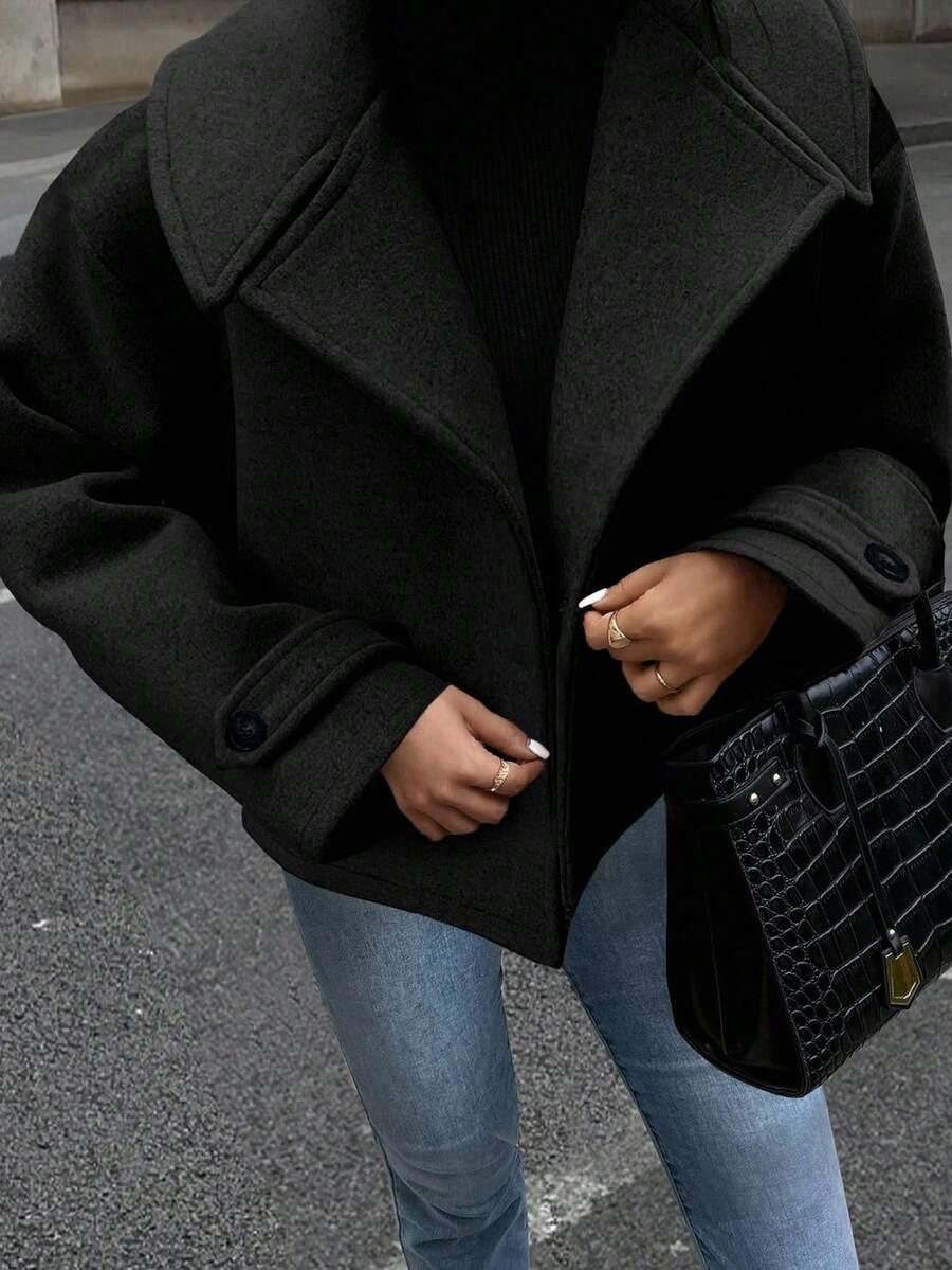 SHEIN CZARNY PŁASZCZ GUZIKI W01__M