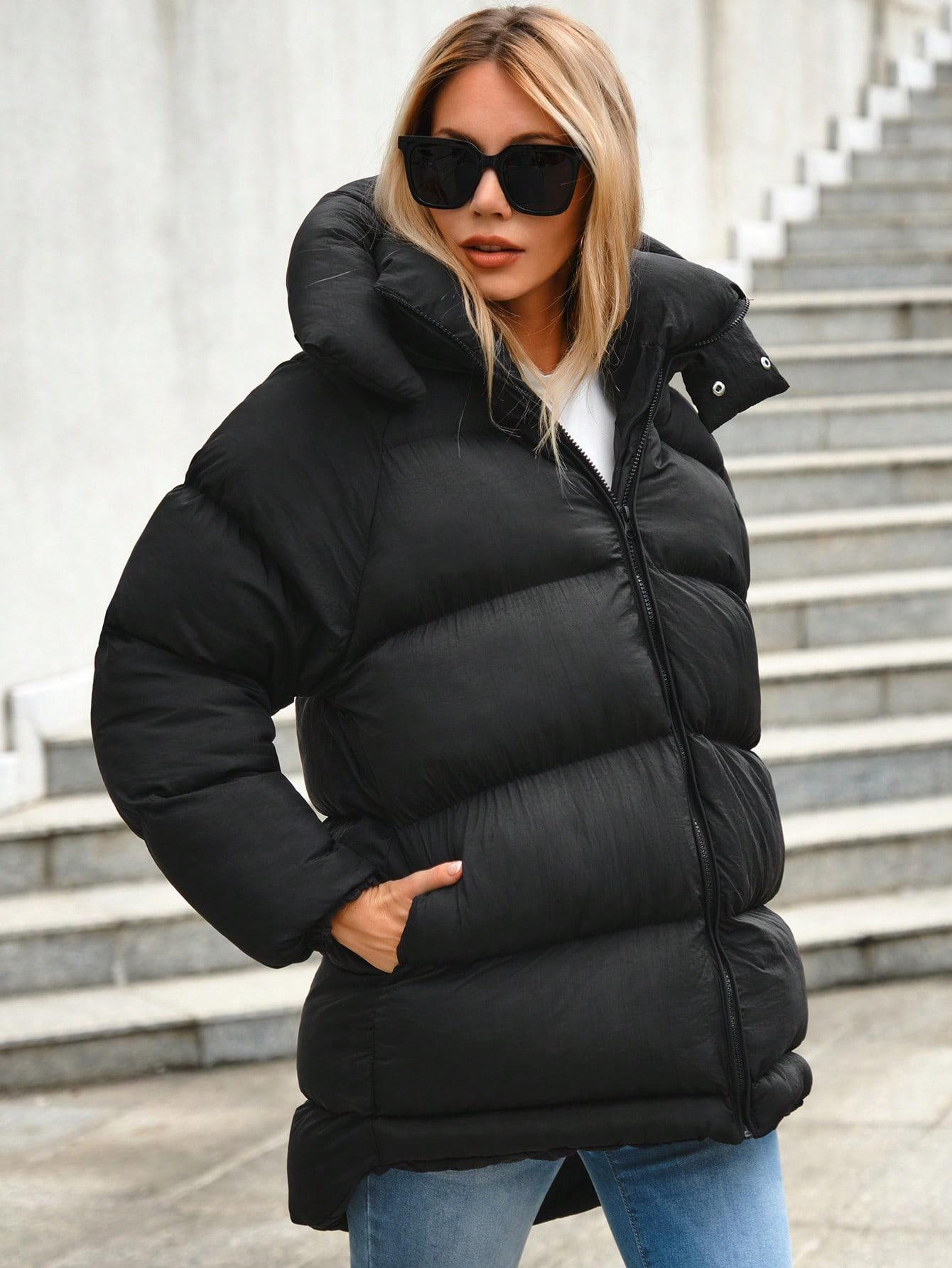 SHEIN CZARNA PIKOWANA KURTKA KAPTUR W01__S