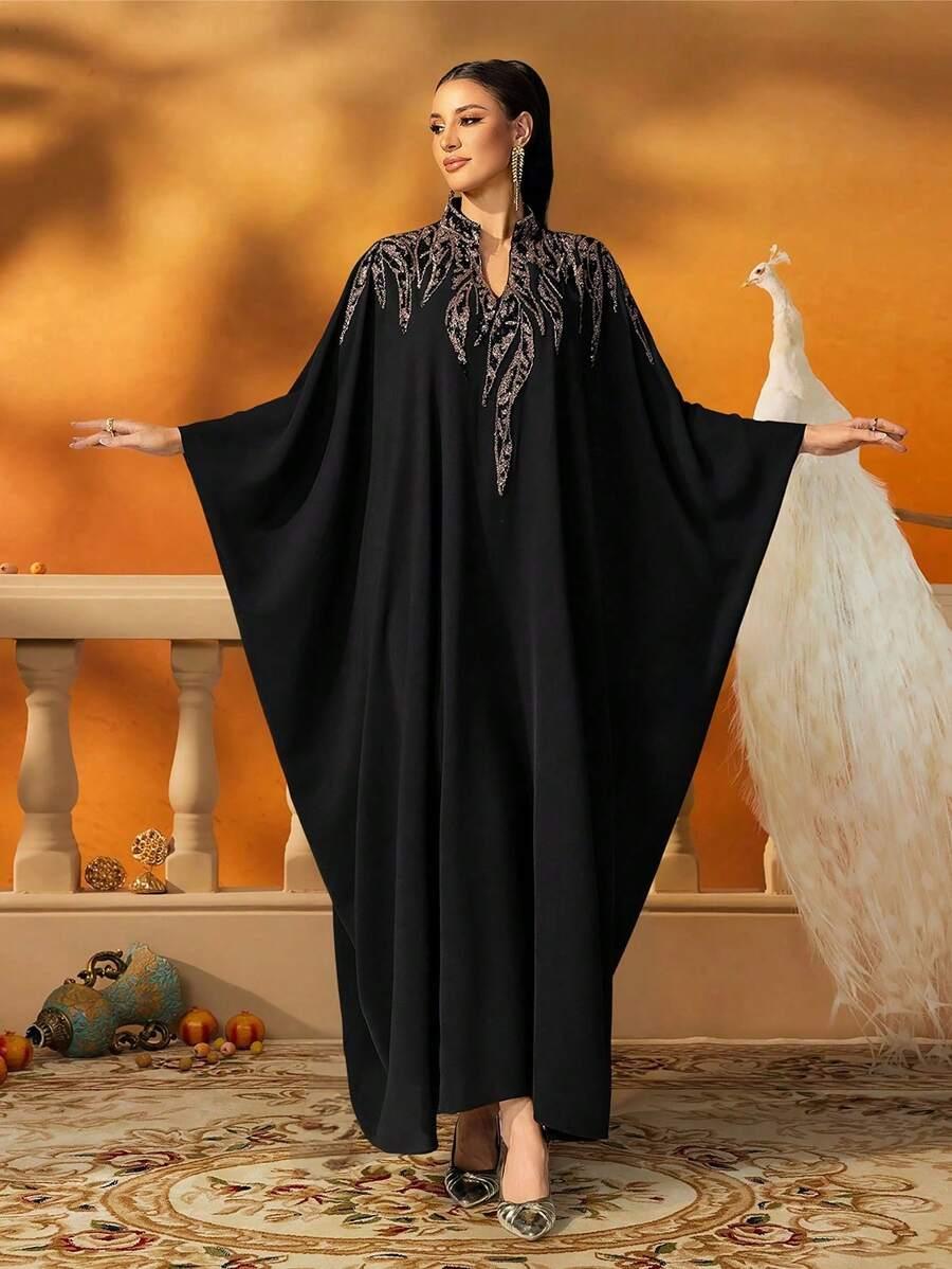 SHEIN CZARNA MAXI SUKIENKA ZDOBIENIA S06__XXL