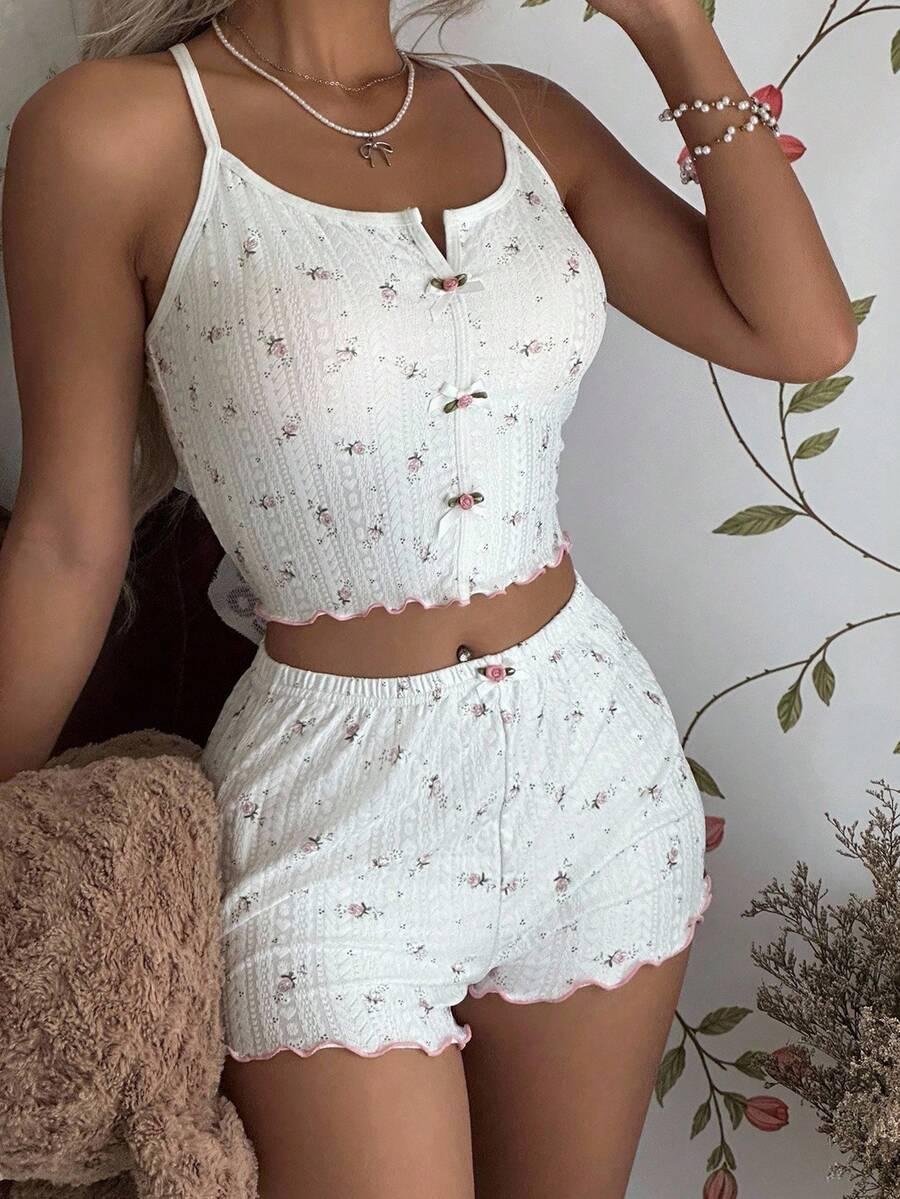 SHEIN BIAŁA PIŻAMA KOMPLET FLORAL PRINT S09__S