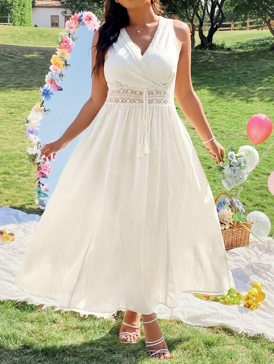 SHEIN KREMOWA MAXI SUKIENKA BEZ RĘKAWÓW S06__52