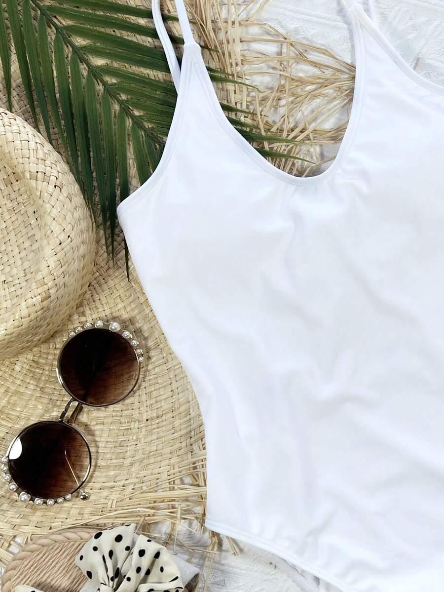 SHEIN BIAŁY JEDNOCZĘŚCIOWY STÓJ KĄPIELOWY S09__S