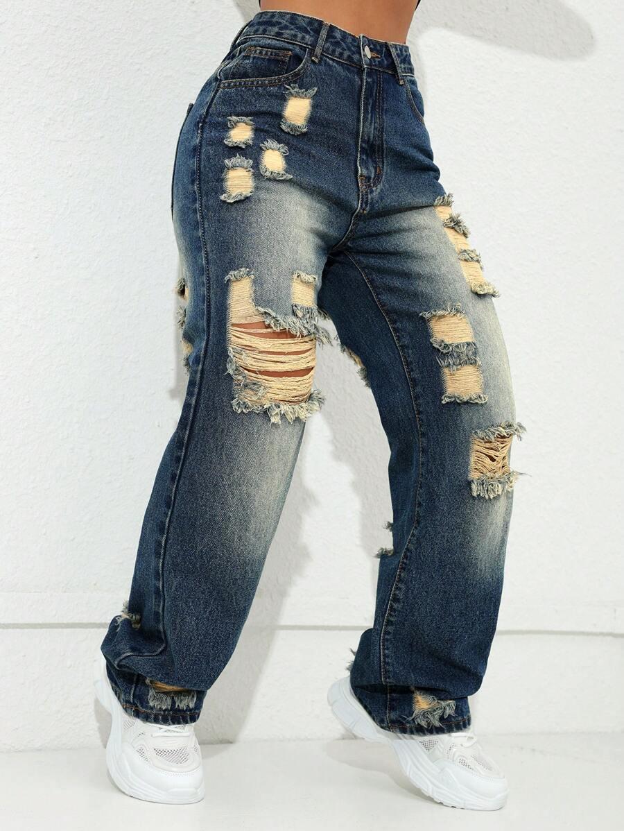 SHEIN SPODNIE JEANS PRZETARCIA S06__L