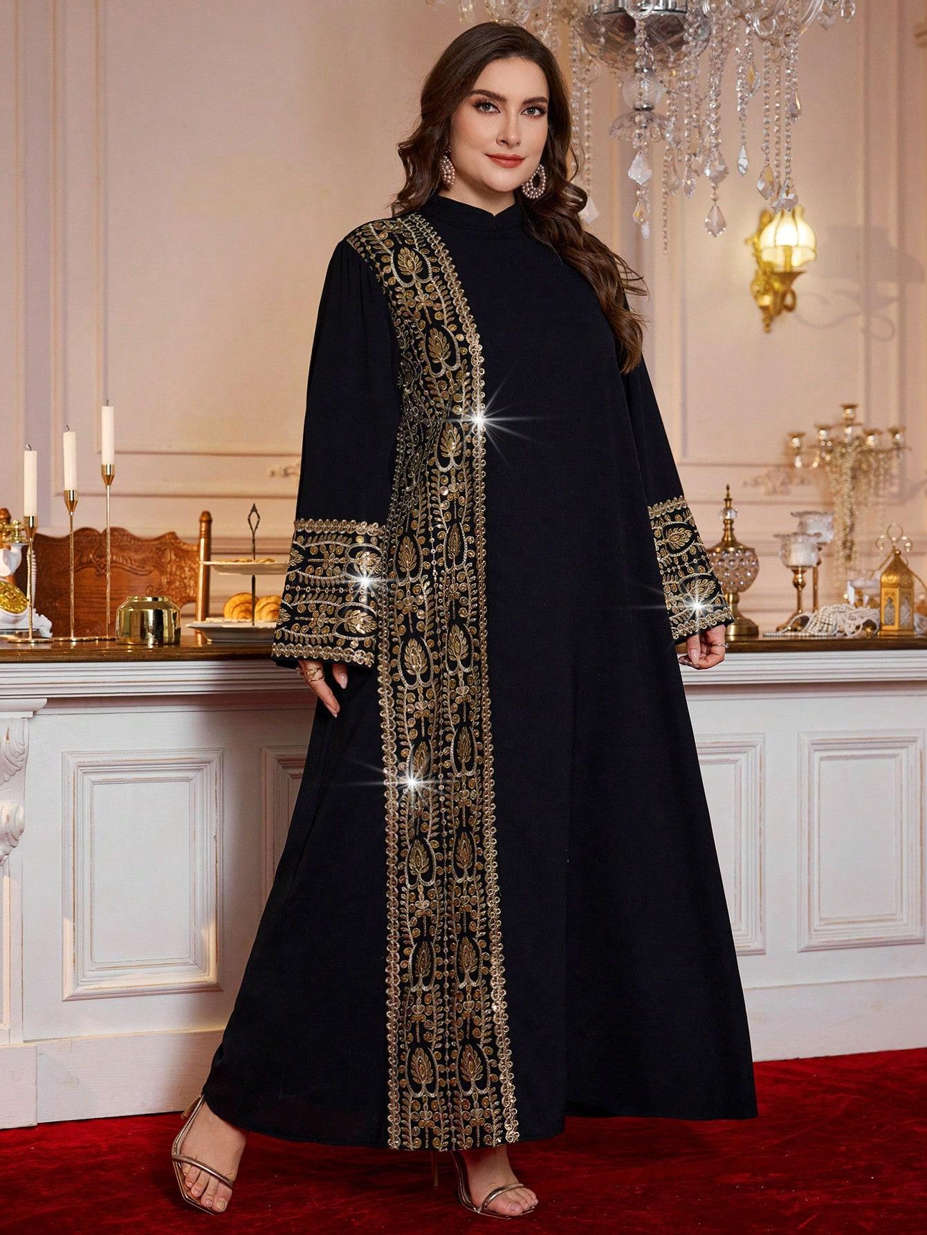 SHEIN MAXI SUKIENKA OVERSIZE DŁUGI RĘKAW ZDOBIENIE HAFT CEKINY S06__50