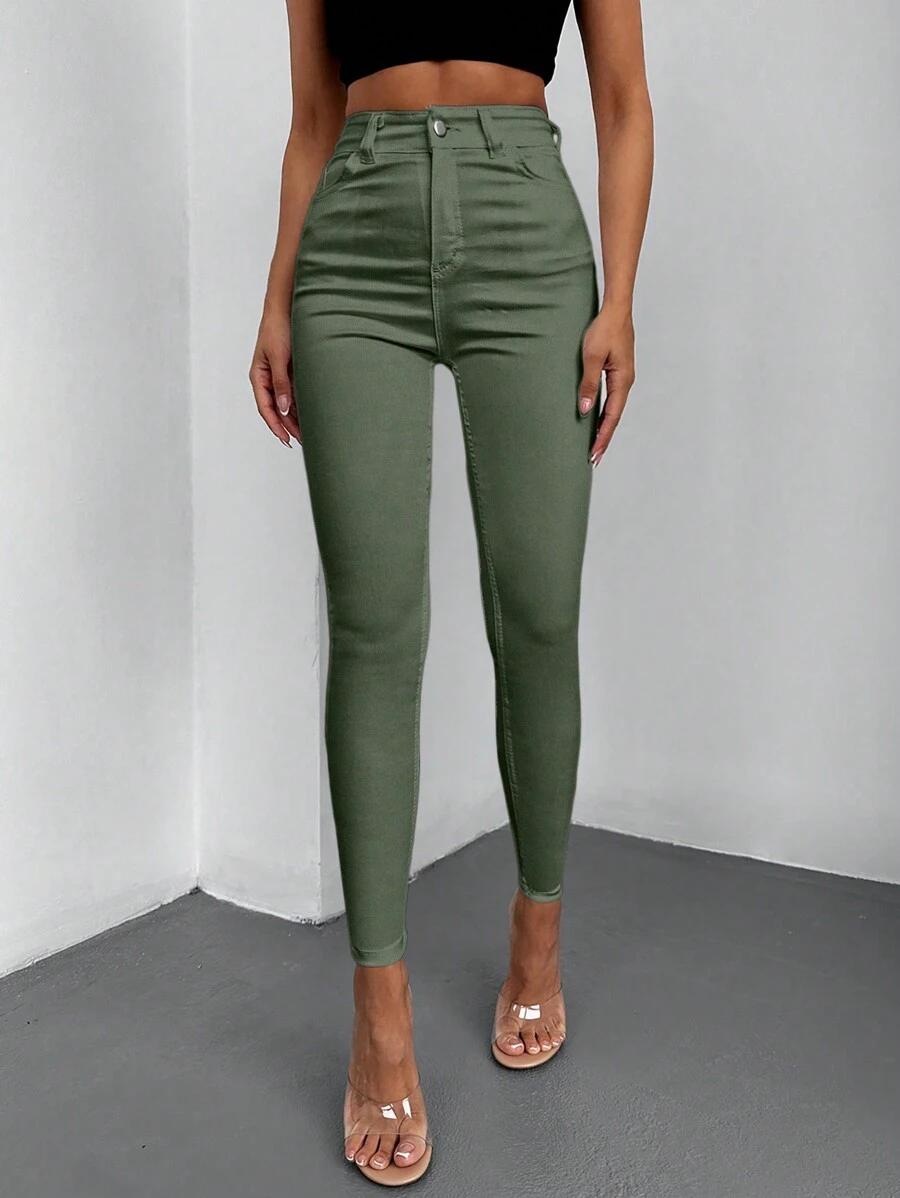 SHEIN ZIELONE SPODNIE JEANS RURKI S06__S