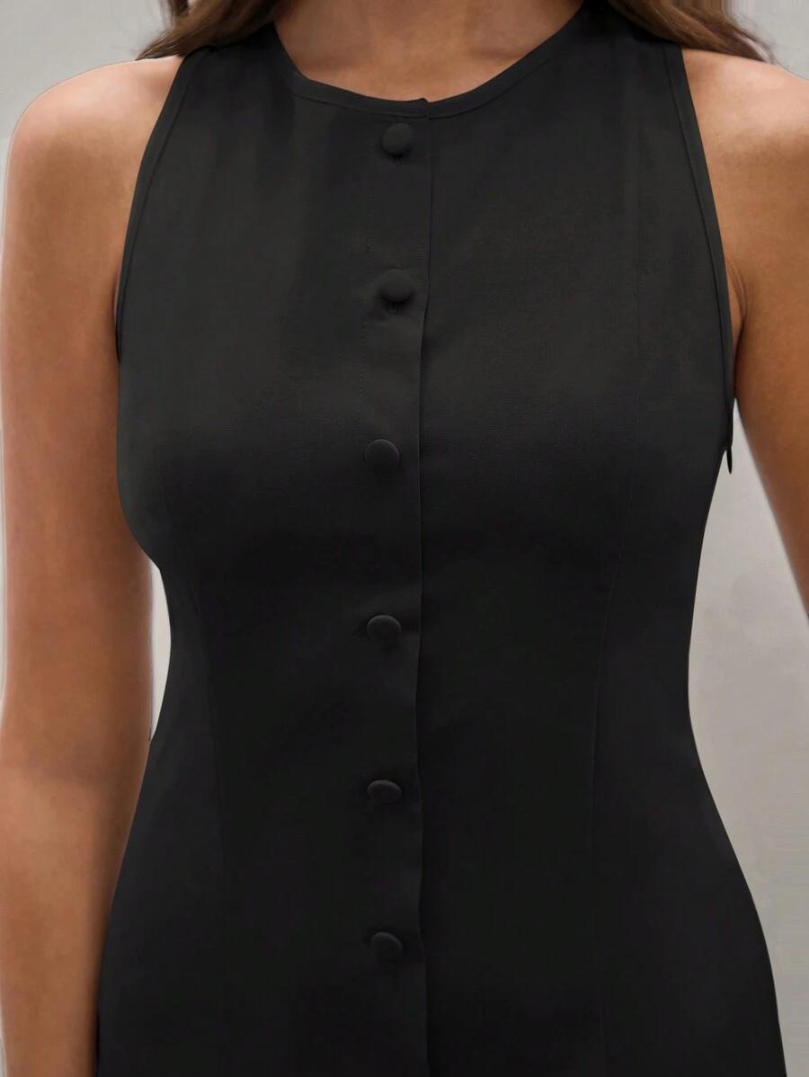 SHEIN CZARNA MINI SUKIENKA GUZIKI S06__XS