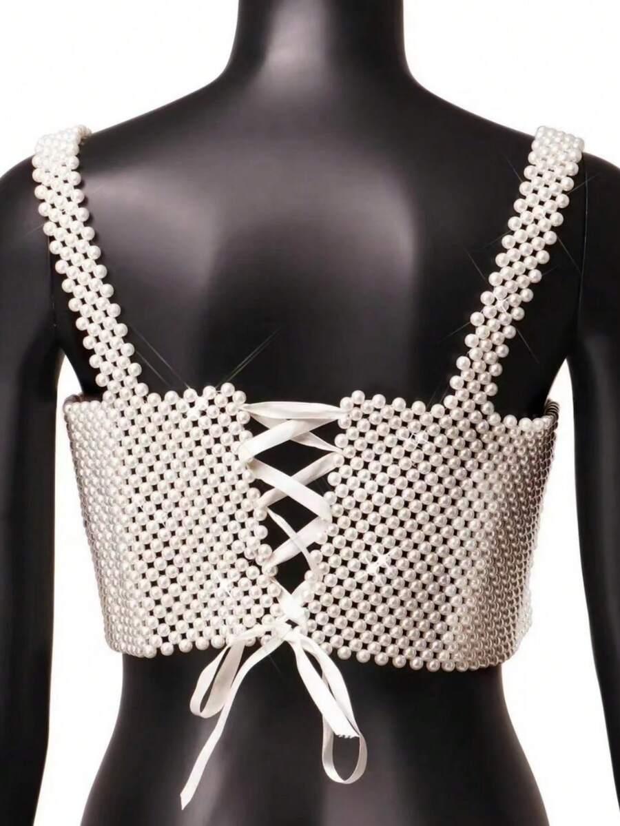 SHEIN BIAŁY TOP KORALIKI S07__OS