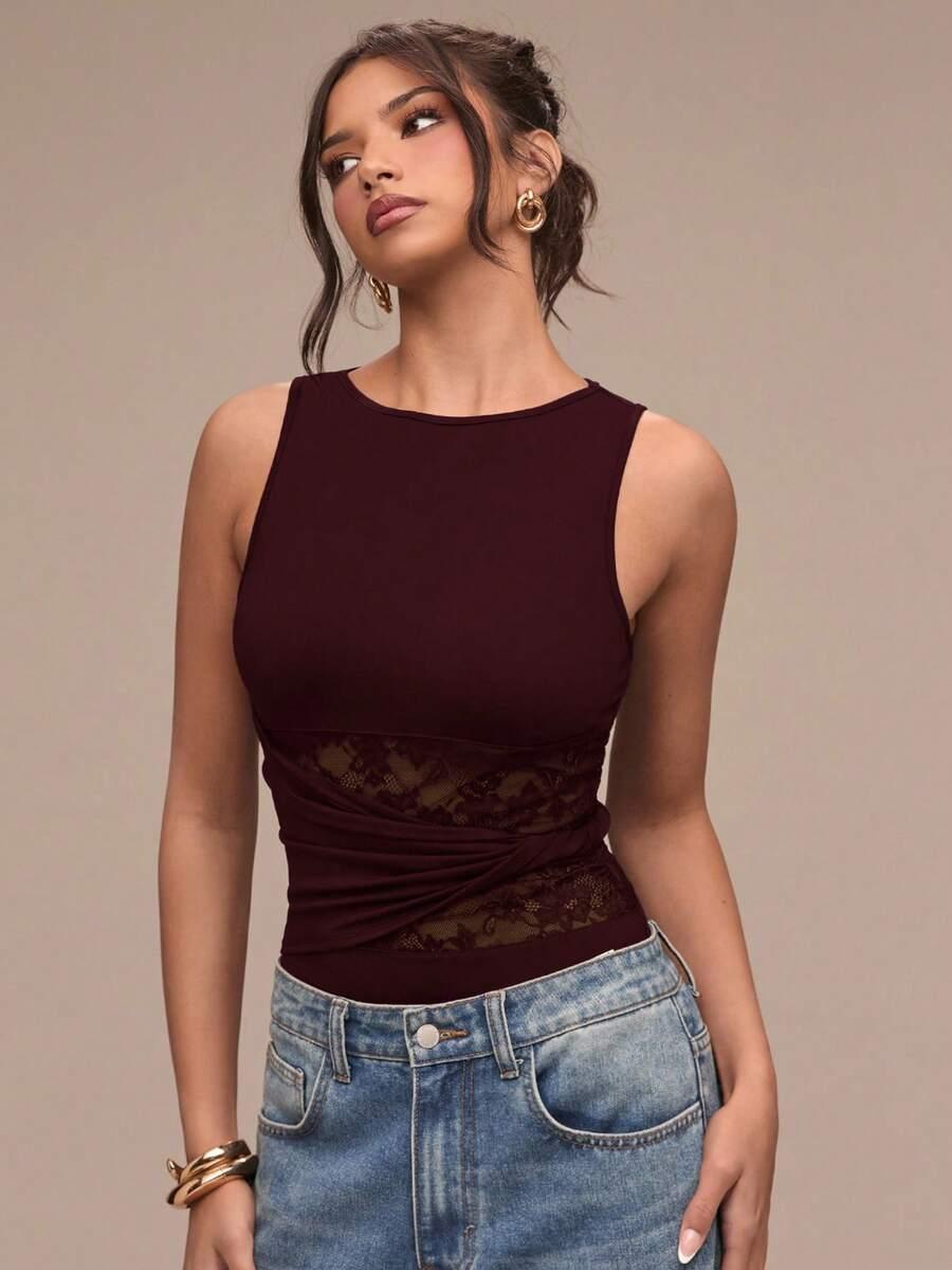 SHEIN FIOLETOWE BODY KORONKA S06__L