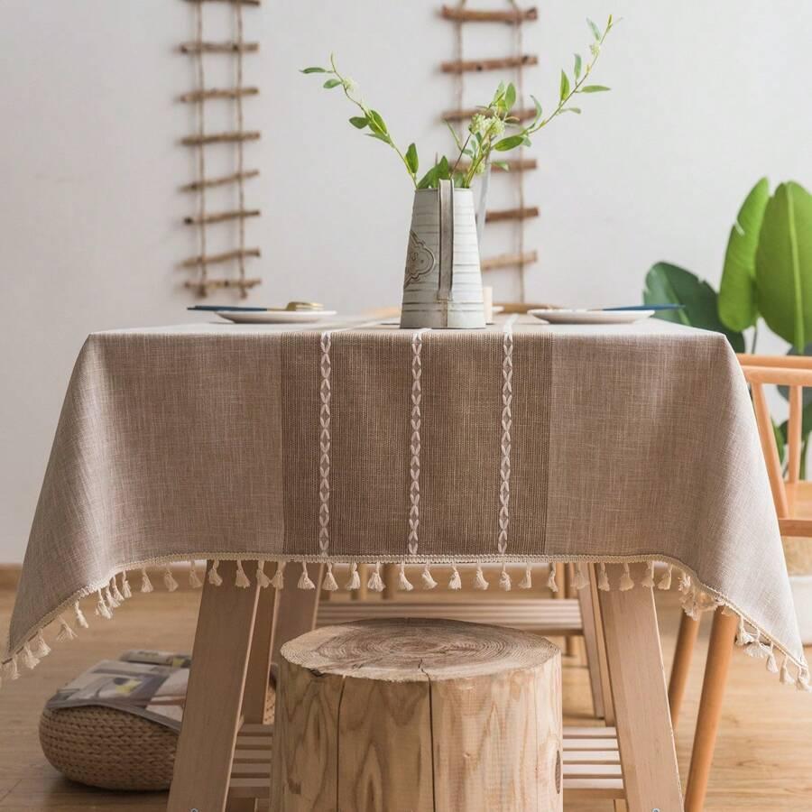 SHEIN BEŻOWY OBRUS FRĘDZLE S07__140X140