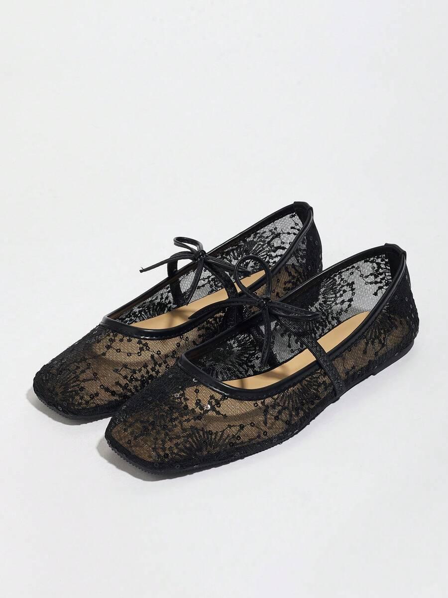 SHEIN CZARNE BALERINY ZDOBIENIE KOKARDY S06__37