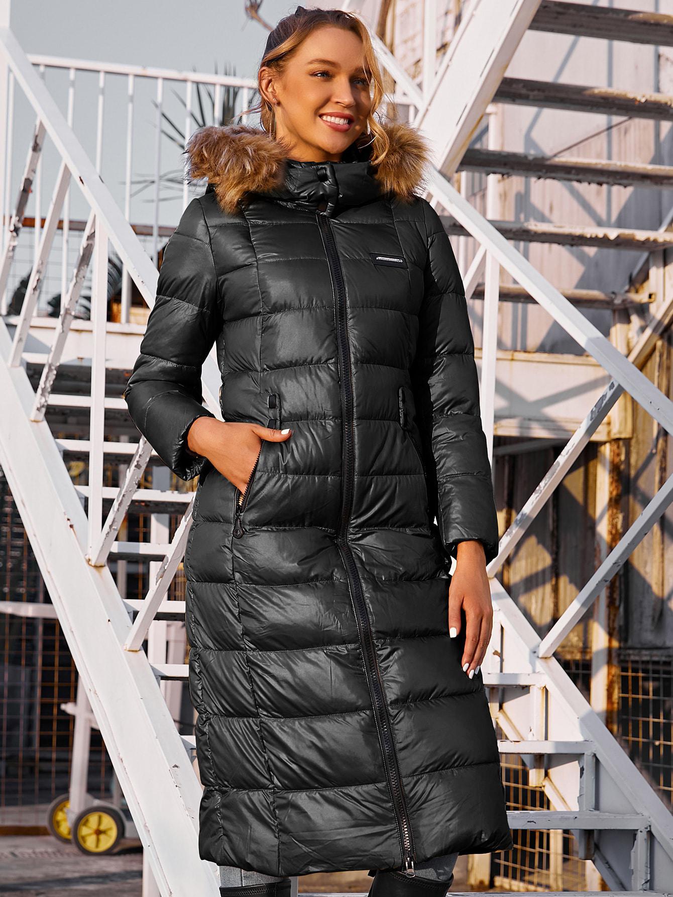 SHEIN CZARNA PIKOWANA KURTKA Z KAPTUREM W01__46