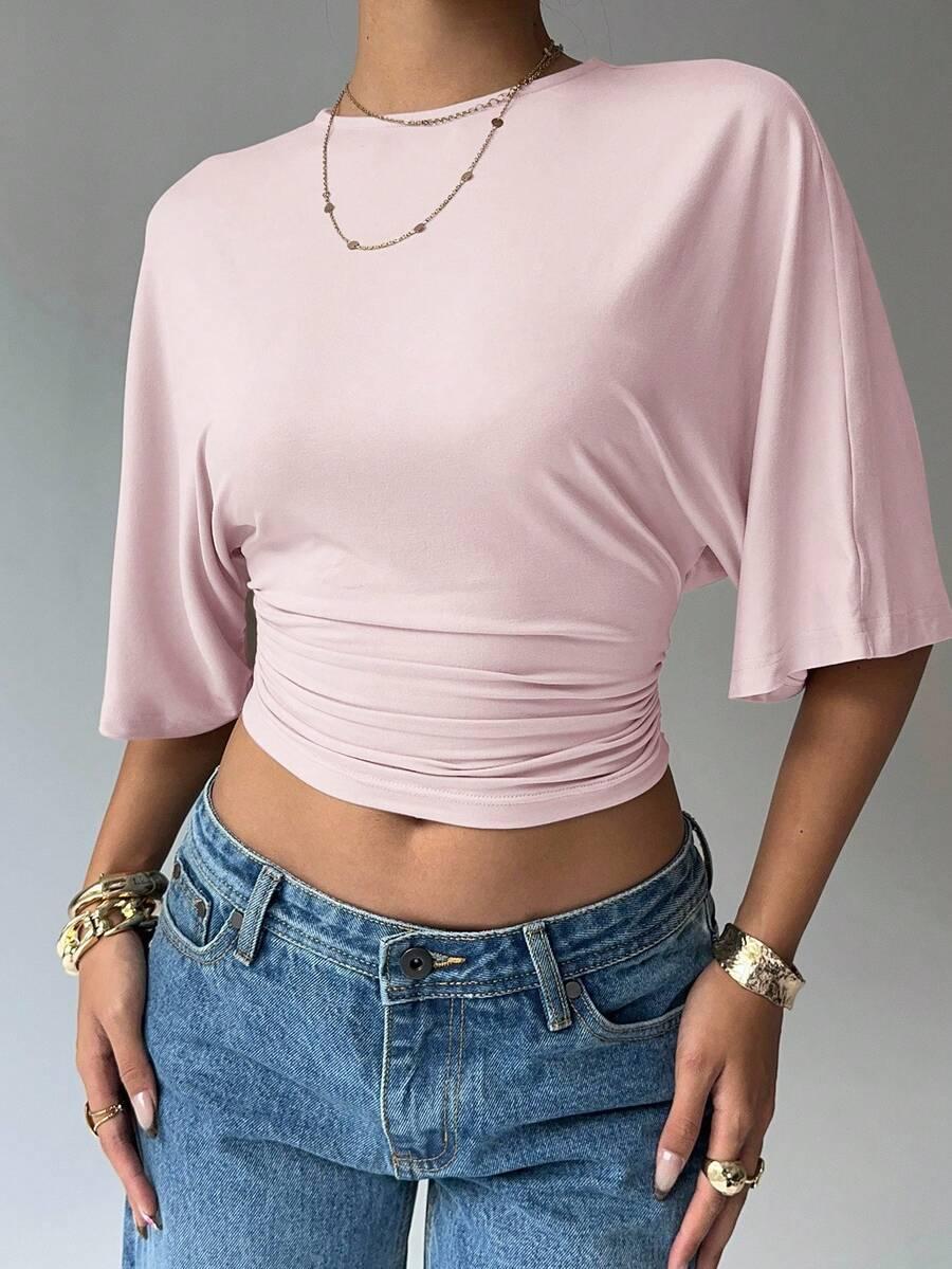 SHEIN RÓŻOWA BLUZKA KRÓTKI RĘKAW S06__S