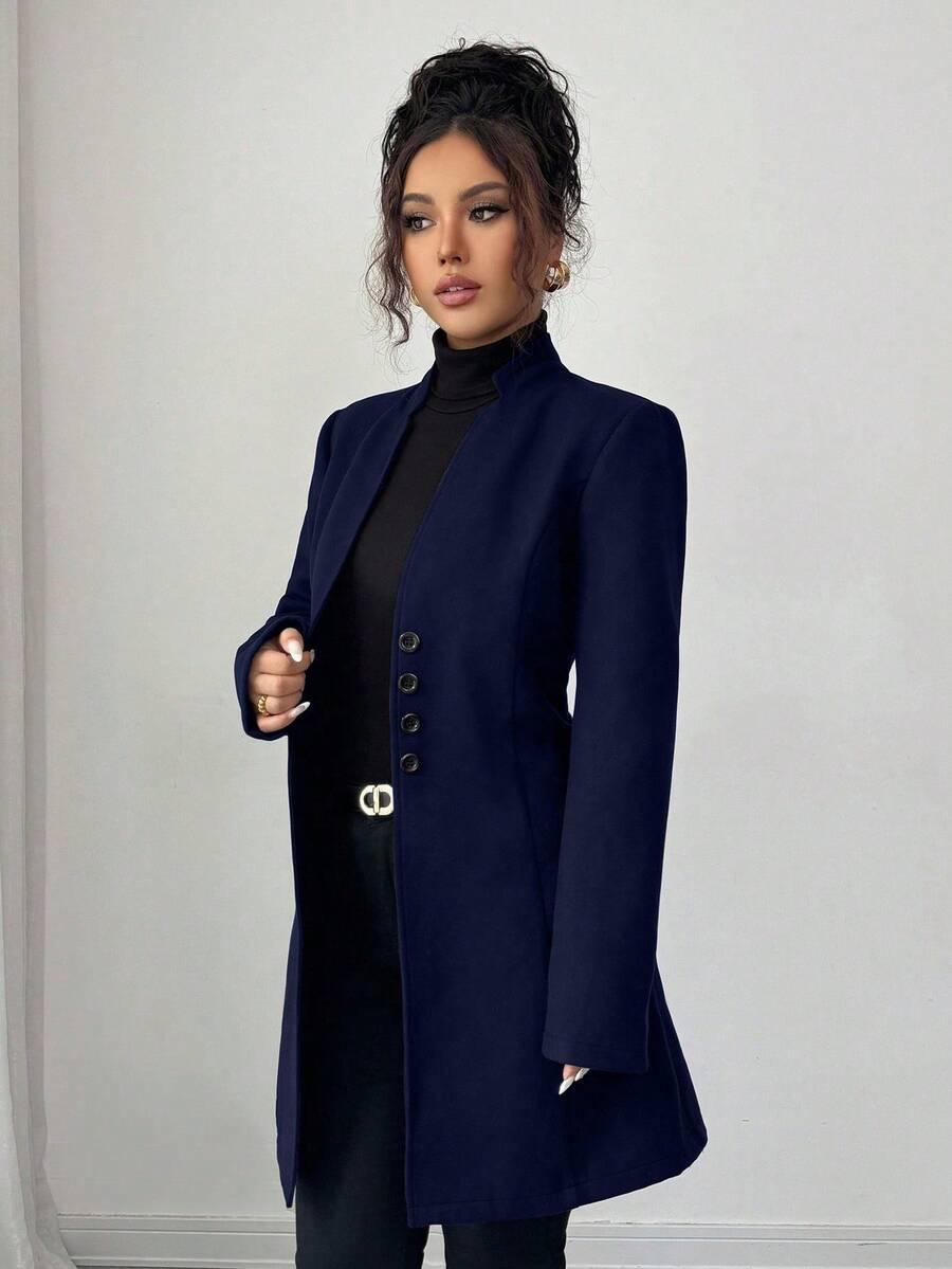 SHEIN GRANATOWY PŁASZCZ GUZIKI W01__L