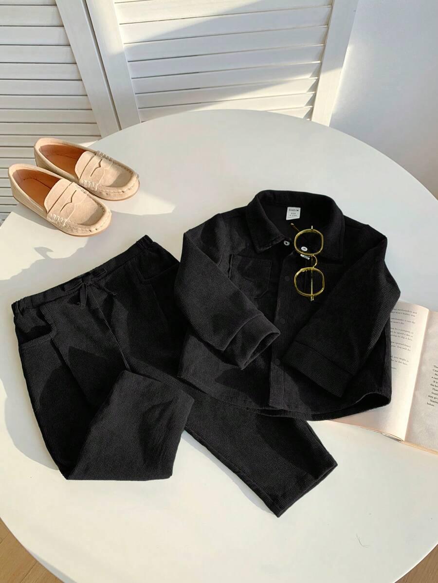 SHEIN CZARNY KOMPLET KOSZULA SPODNIE S06__92/98