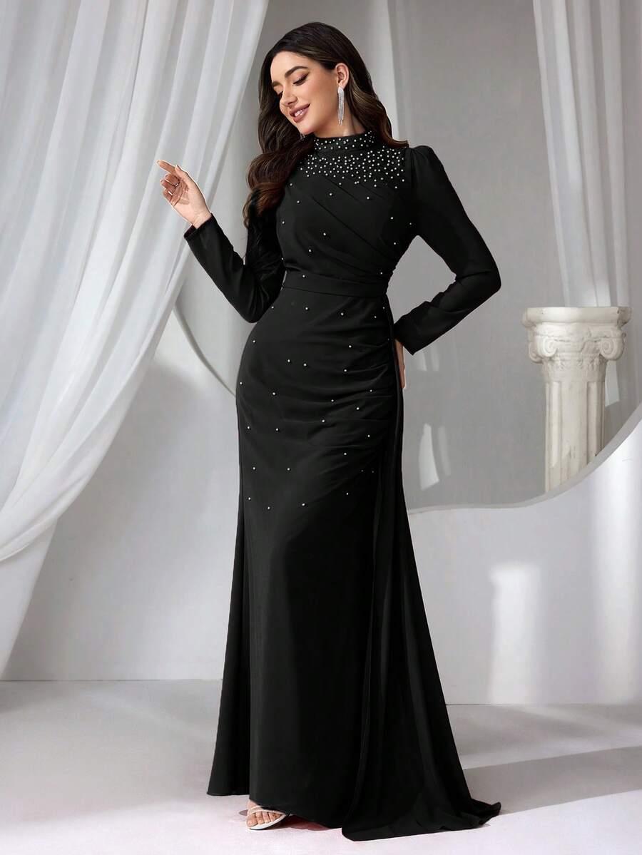 SHEIN CZARNA SUKIENKA MAXI ZDOBIENIA S06__M