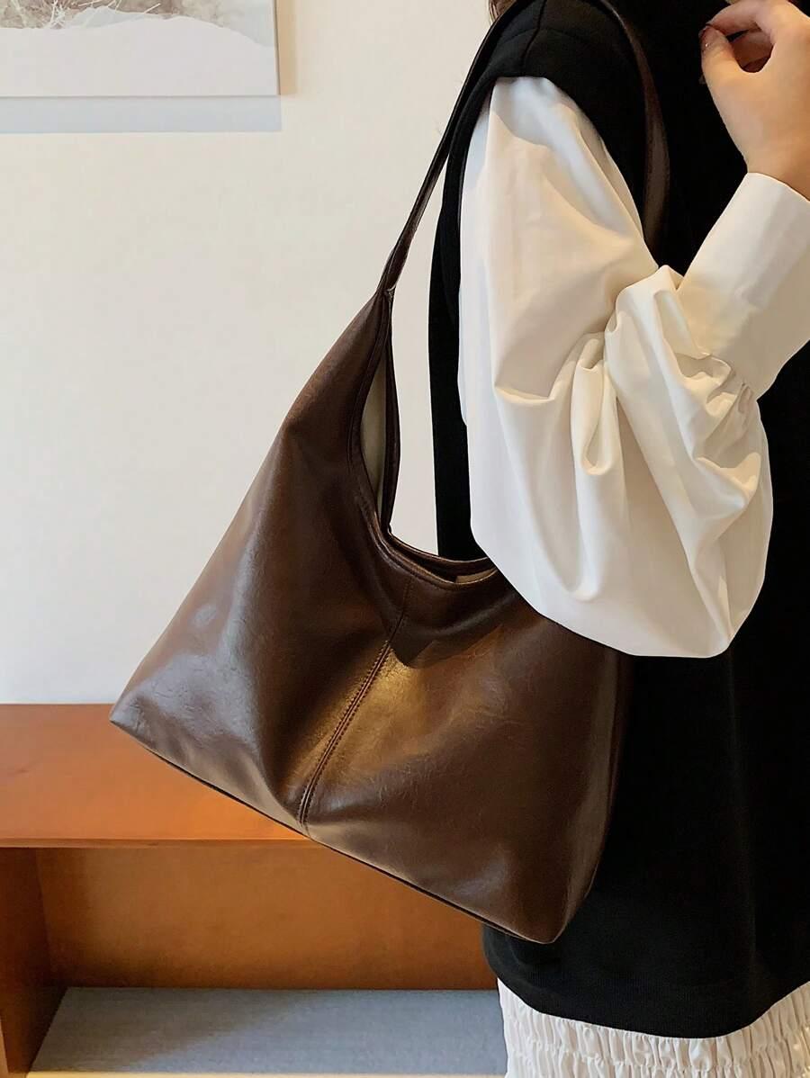 SHEIN BRĄZOWA KLASYCZNA TOREBKA Z KOSMETYCZKĄ S07__20X40CM