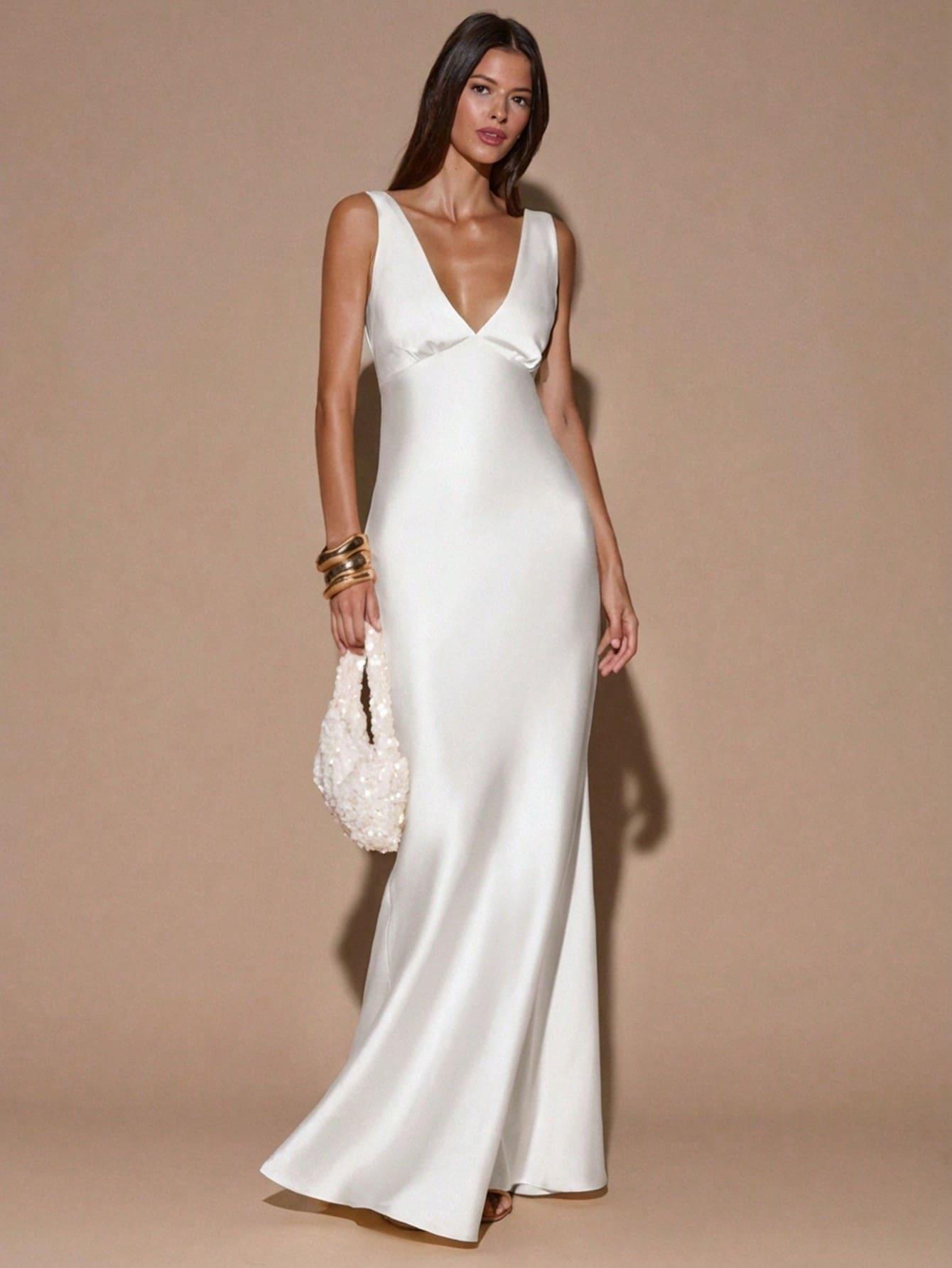 SHEIN BIAŁA SATYNOWA MAXI SUKIENKA S06__M
