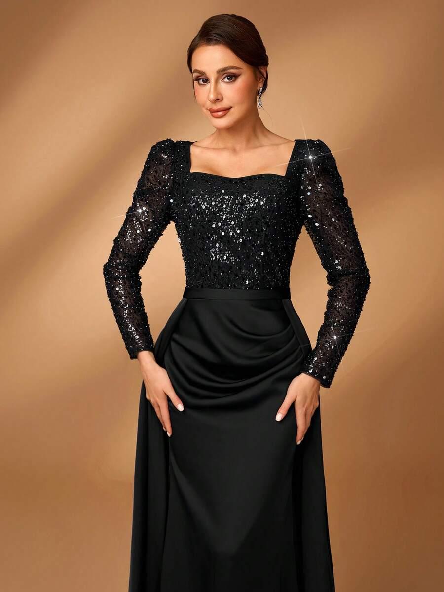 SHEIN CZARNA MAXI SUKIENKA CEKINY PK01__L