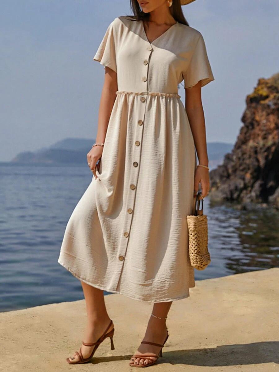 SHEIN BEŻOWA MIDI SUKIENKA S06__M