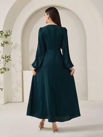 SHEIN ZIELONA MAXI SUKIENKA ZDOBIENIE S06__M