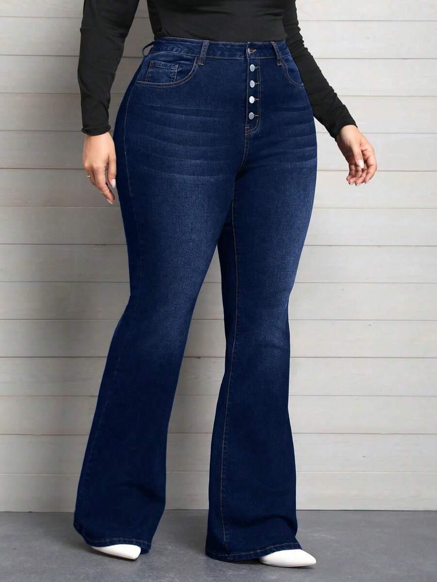 SHEIN SPODNIE FLARE JEANS WYSOKI STAN GUZIKI S06__XXL