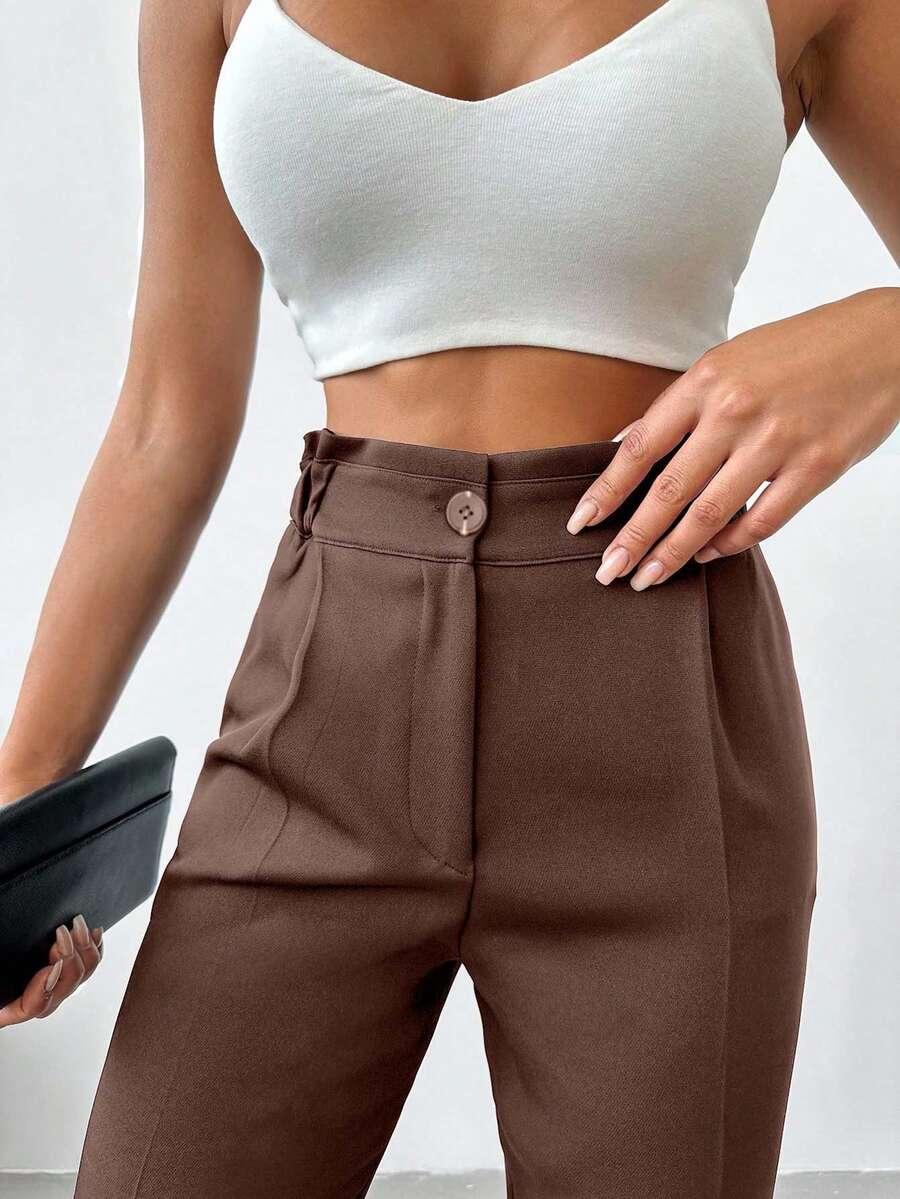 SHEIN BRĄZOWE SPODNIE KIESZENIE ZAMEK S06__L