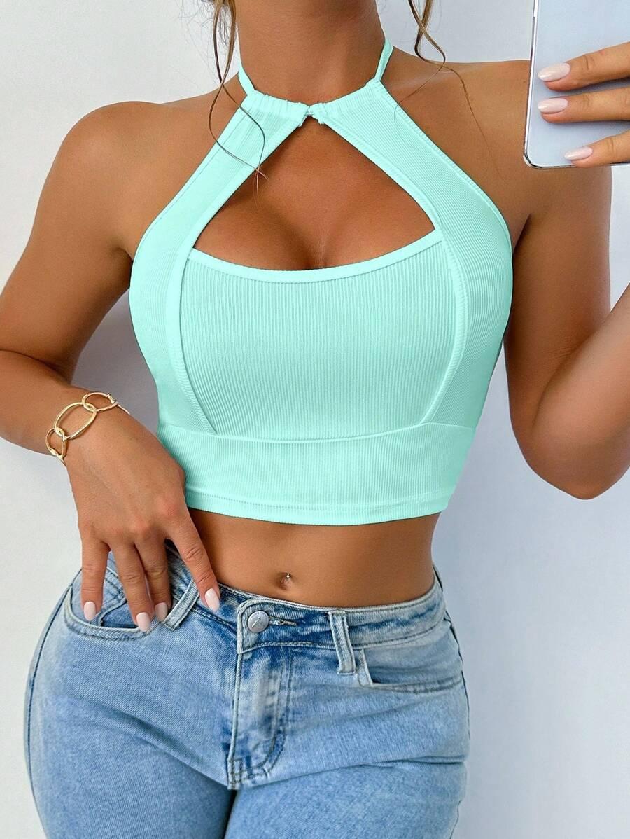 SHEIN NIEBIESKI TOP ODKRYTE RAMIONA S06__M
