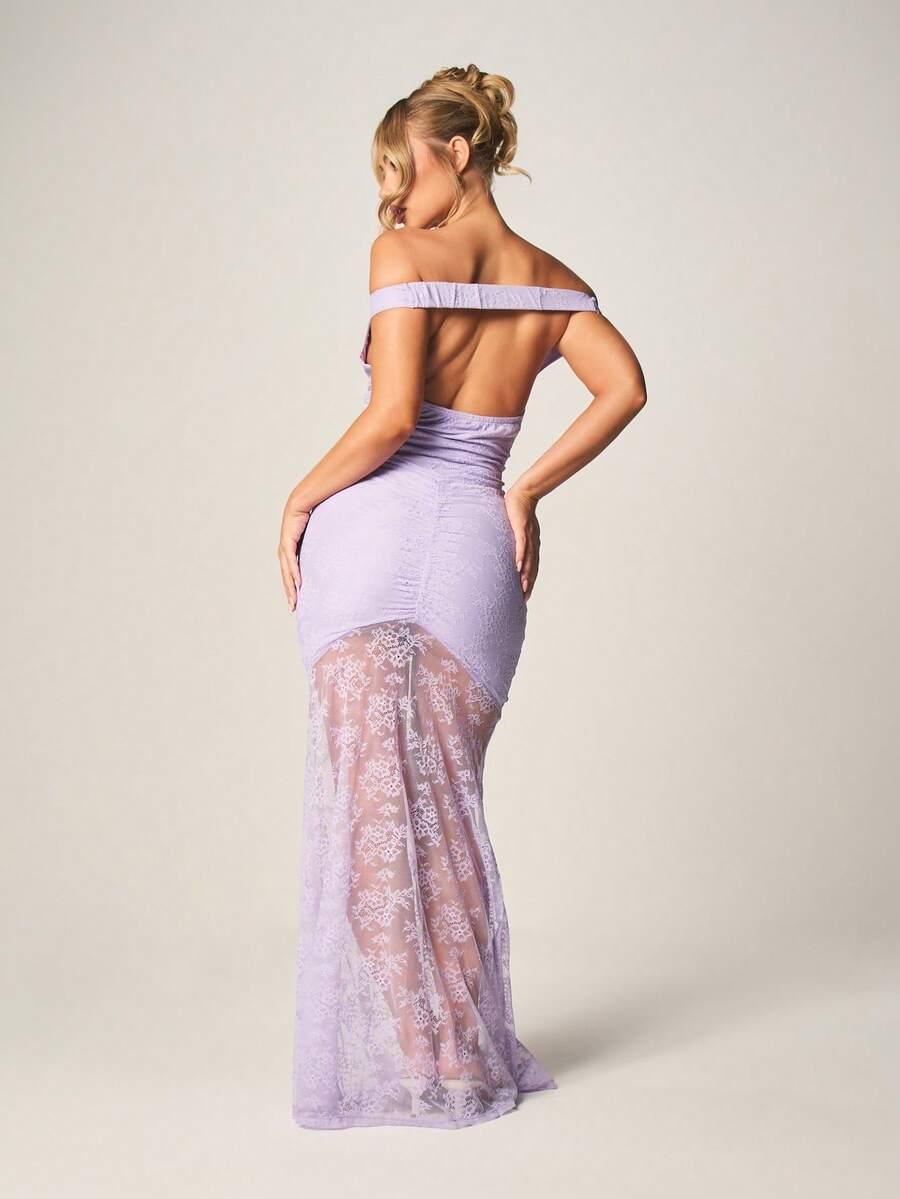 MISSGUIDED FIOLETOWA MAXI SUKIENKA KORONKA ODKRYTE PLECY S09__XS