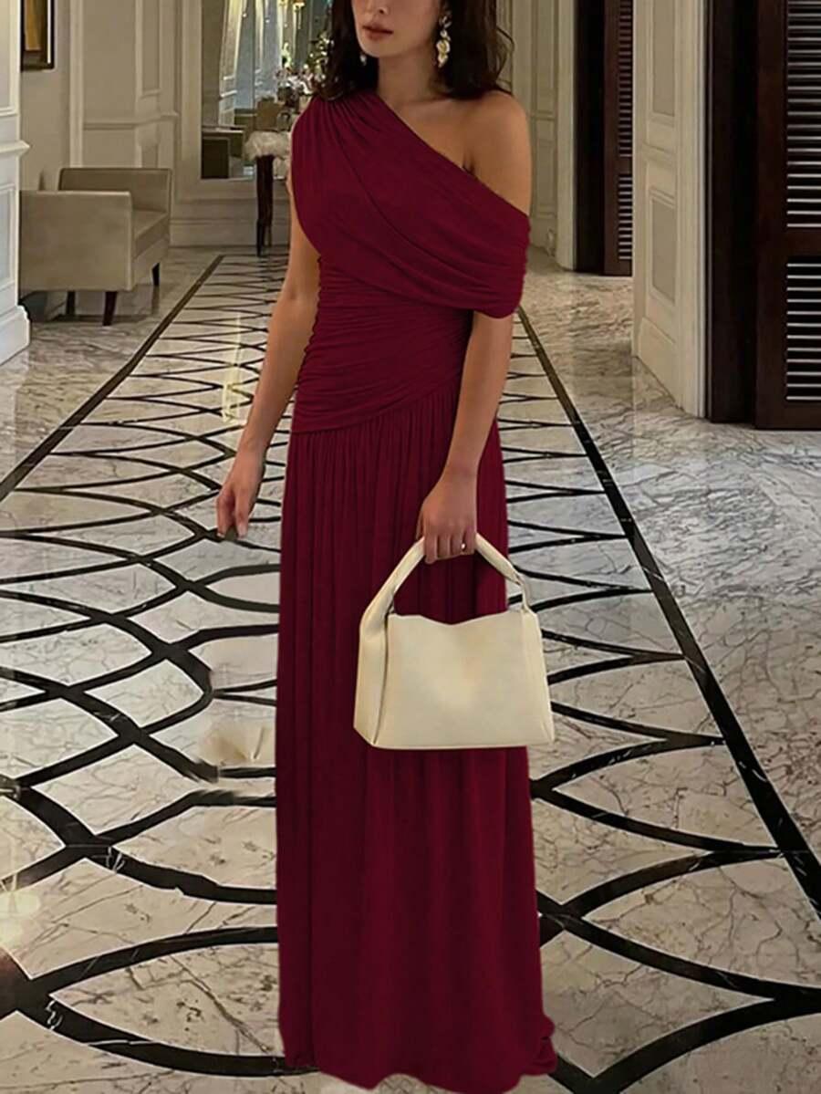 SHEIN BORDOWA MAXI SUKIENKA MARSZCZENIE S06__L