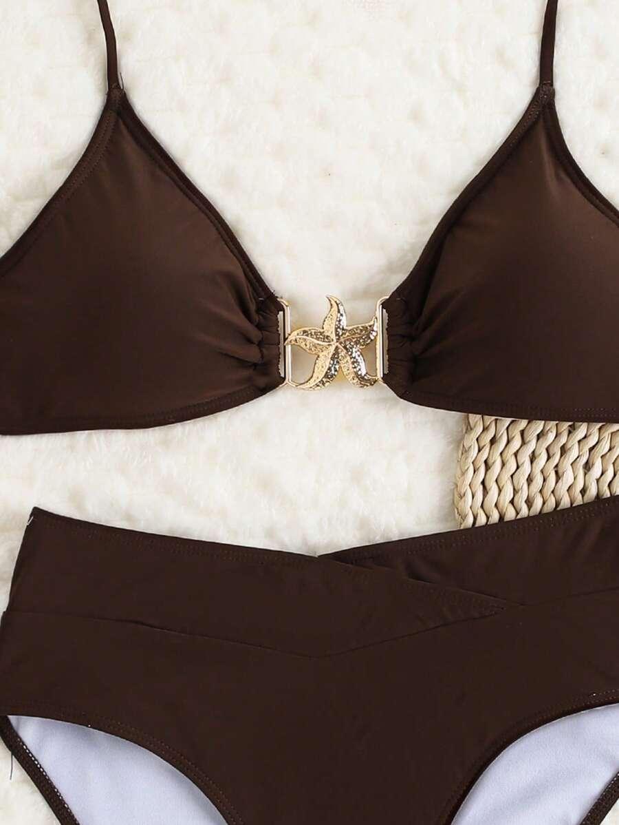 SHEIN BRĄZOWY KOMPLET BIKINI ROZGWIAZDA S09__M