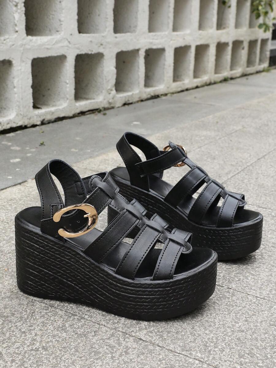 SHEIN CZARNE SANDAŁY NA KOTURNIE PK01__39