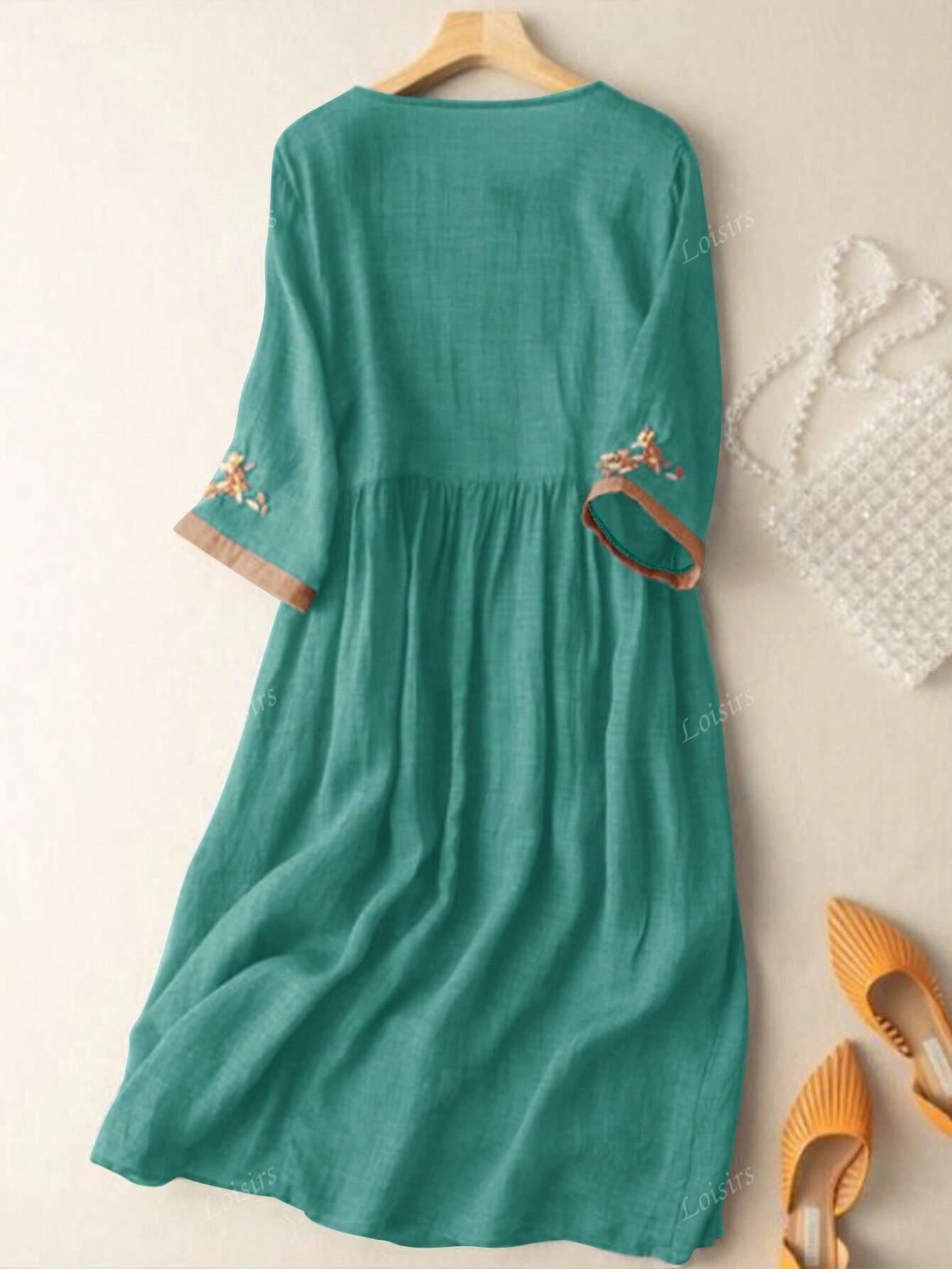 SHEIN ZIELONA MIDI SUKIENKA ZDOBIENIE HAFT S06__L