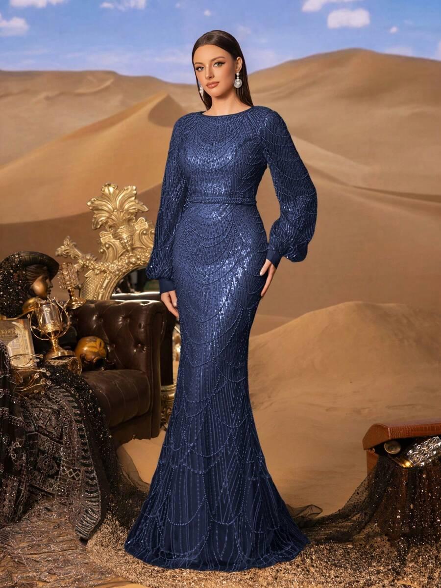 SHEIN ZDOBIONA MAXI SUKIENKA S06__L