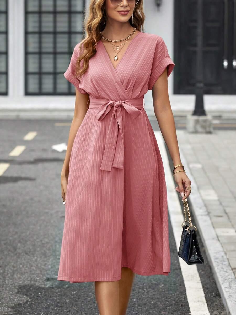 SHEIN RÓŻOWA SUKIENKA KRÓTKI RĘKAW S06__L