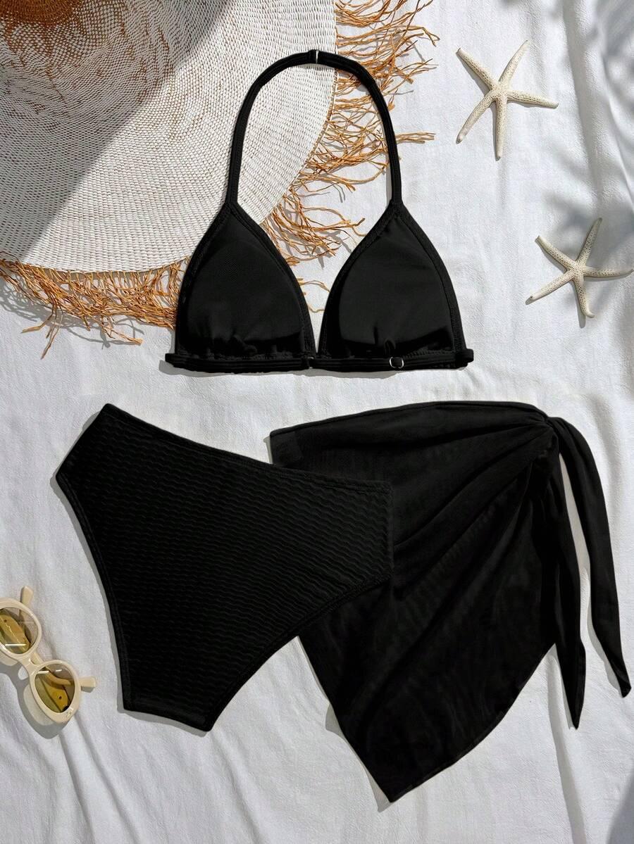 SHEIN CZARNY 3-CZĘŚCIOWY STRÓJ KĄPIELOWY S09__164