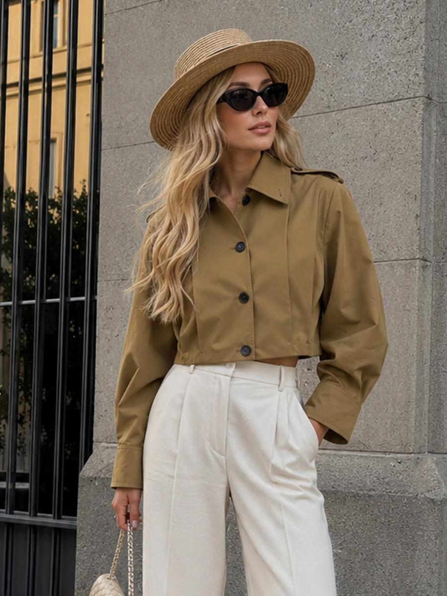 SHEIN BEŻOWY PŁASZCZ GUZIKI S06__S