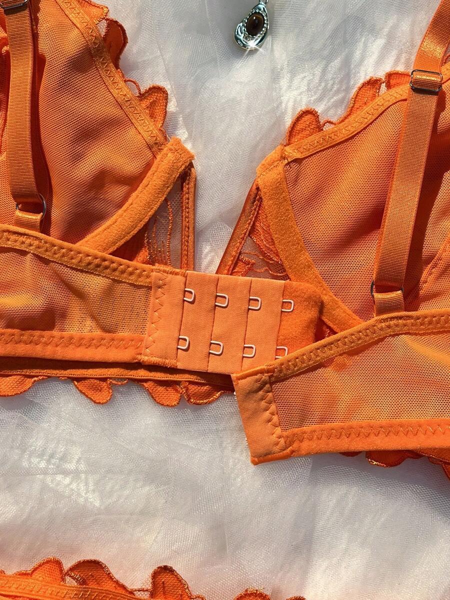 SHEIN POMARAŃCZOWY BIUSTONOSZ MAJTKI KOMPLET S06__M