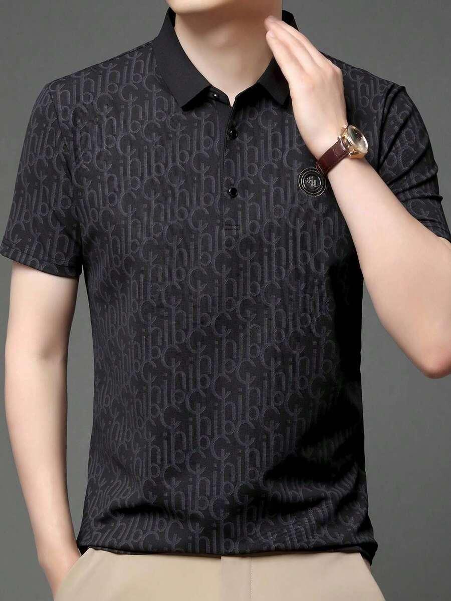 SHEIN CZARNA KOSZULKA POLO NADRUK S06__L