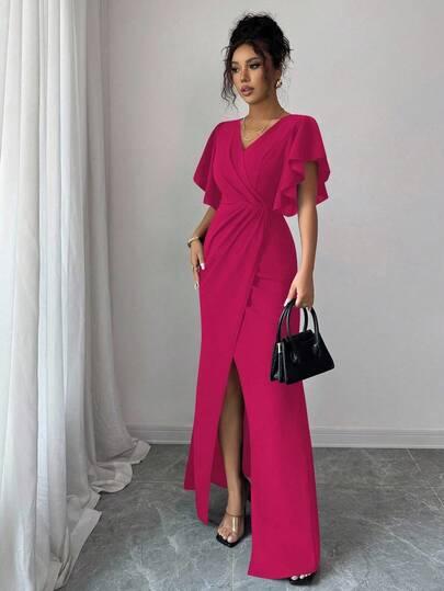 SHEIN RÓŻOWA MAXI SUKIENKA ROZCIĘCIE S06__L