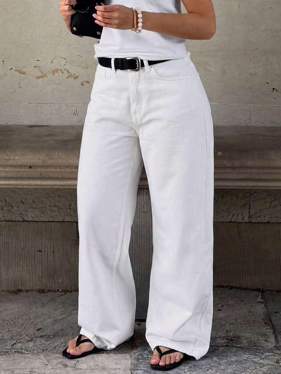 SHEIN BIAŁE PROSTE SPODNIE JEANS PK01__50