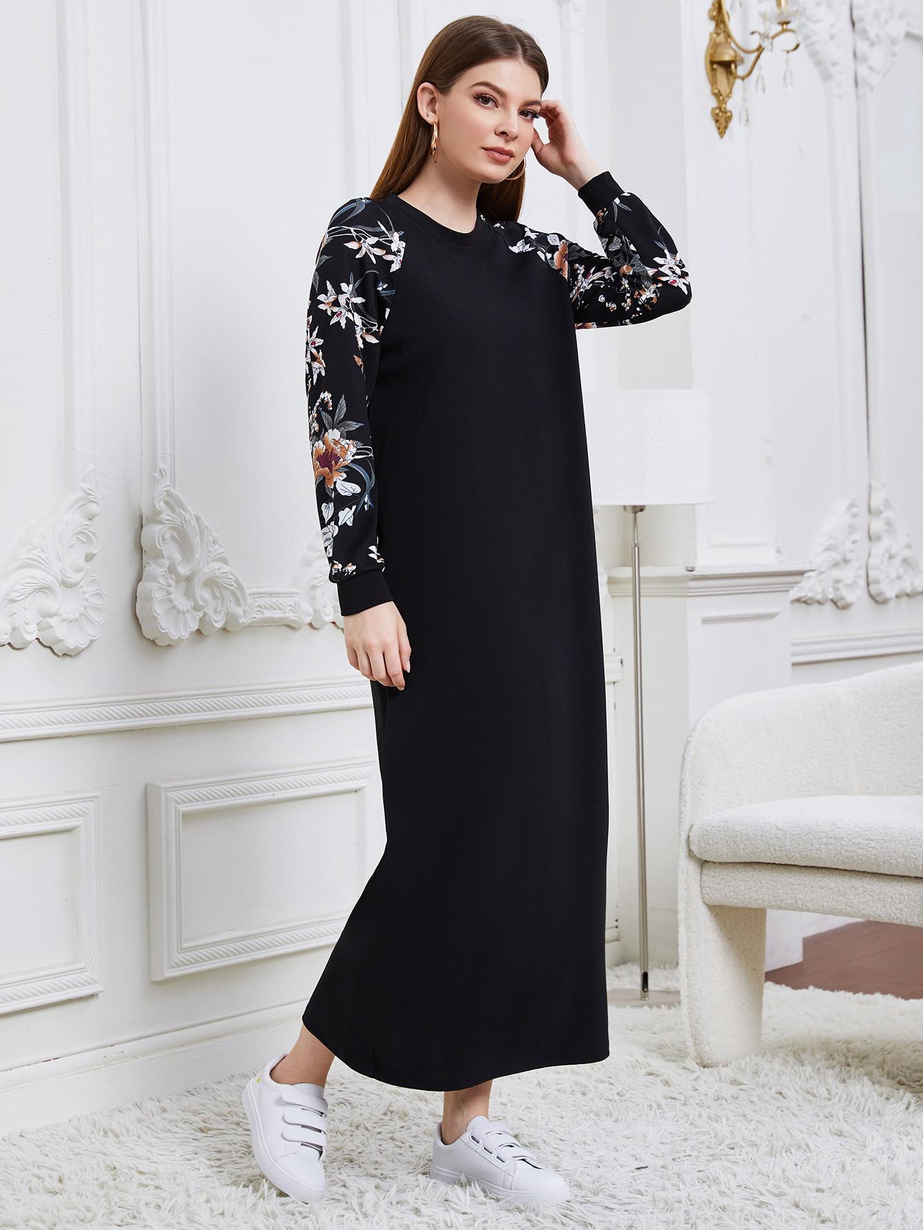 SHEIN CZARNA MAXI SUKIENKA KWIATY S06__S