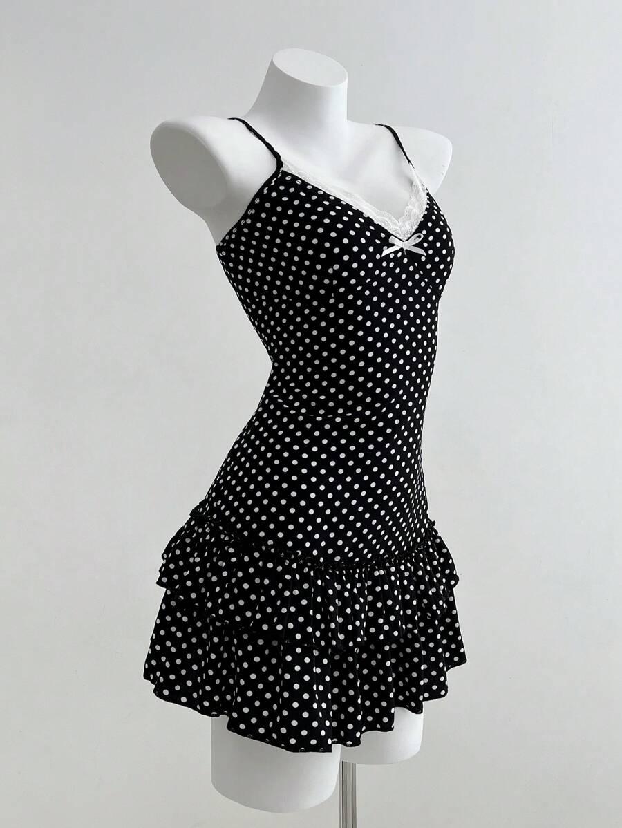 ELAMINI CZARNA MINI SUKIENKA GROSZKI S06__M
